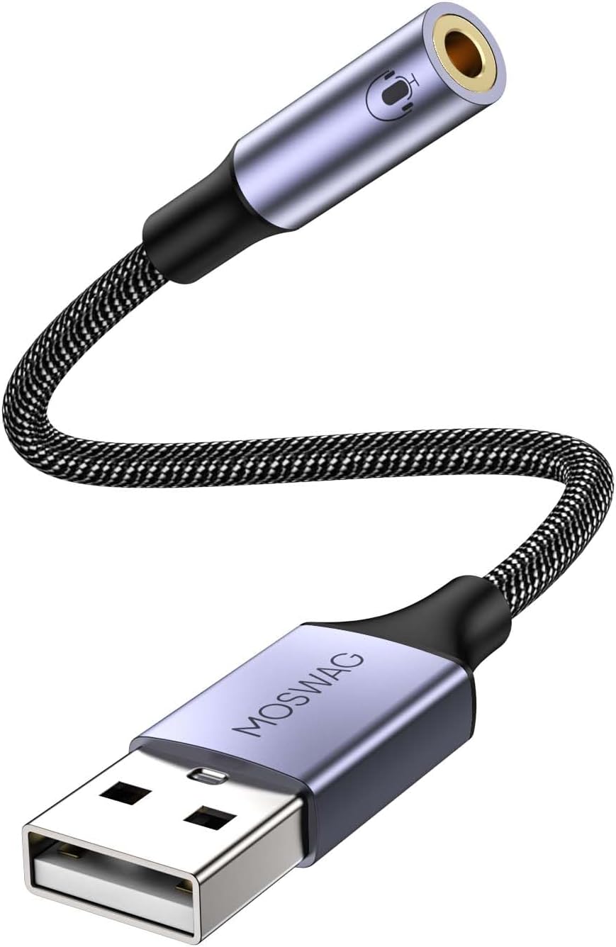 Adaptateur USB MOSWAG vers prise audio TRSS 3,5 mm 0,65 pied = 20 cm