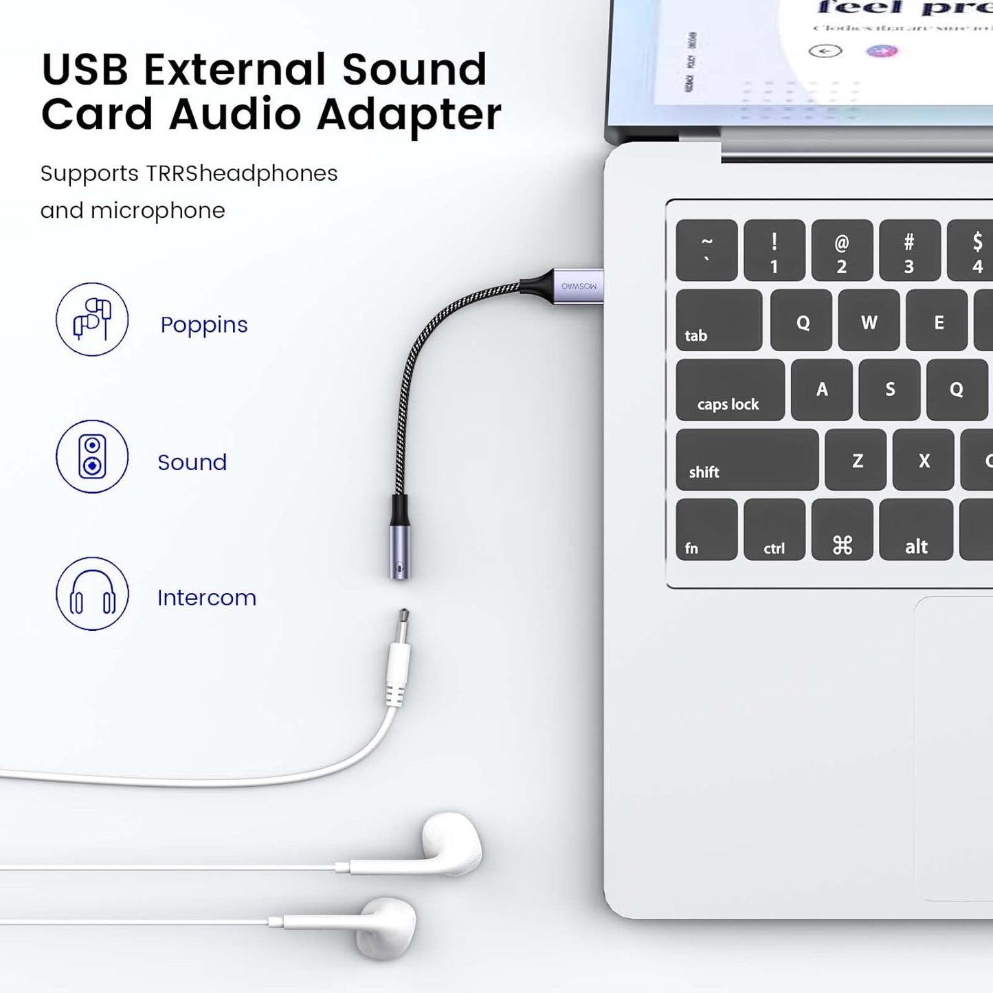 Adaptateur USB MOSWAG vers prise audio TRSS 3,5 mm 0,65 pied = 20 cm
