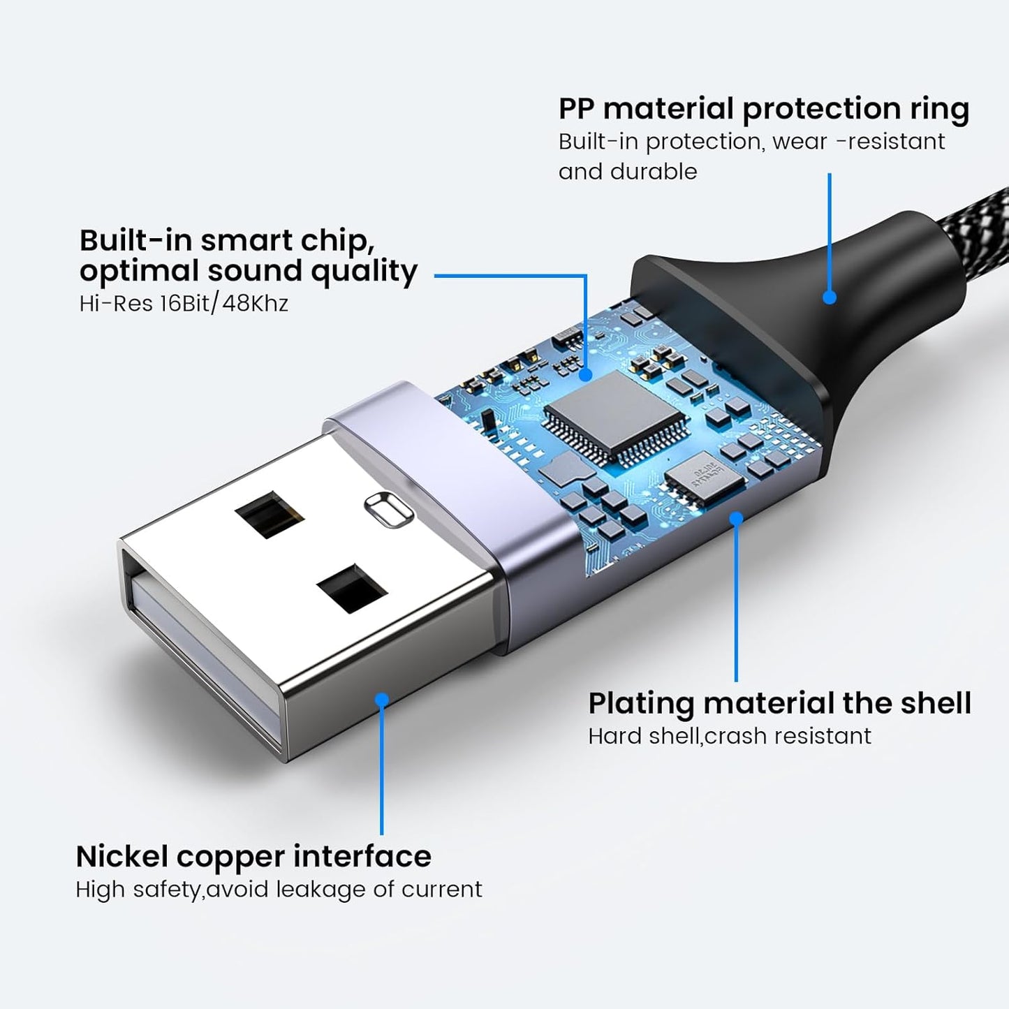 Adaptateur USB MOSWAG vers prise audio TRSS 3,5 mm 0,65 pied = 20 cm