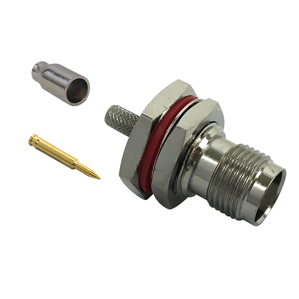 Connecteur femelle à sertir TNC à polarité inversée pour cloison RG174 (LMR-100) 50 ohms