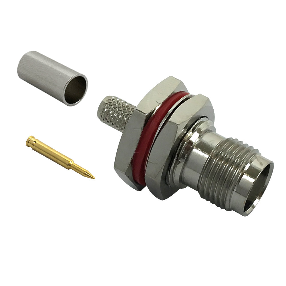 Connecteur femelle à sertir TNC à polarité inversée pour cloison RG58 (LMR-195) 50 ohms