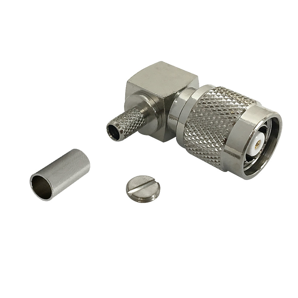 Connecteur à sertir mâle coudé à polarité inversée TNC pour RG58 (LMR-195) 50 ohms